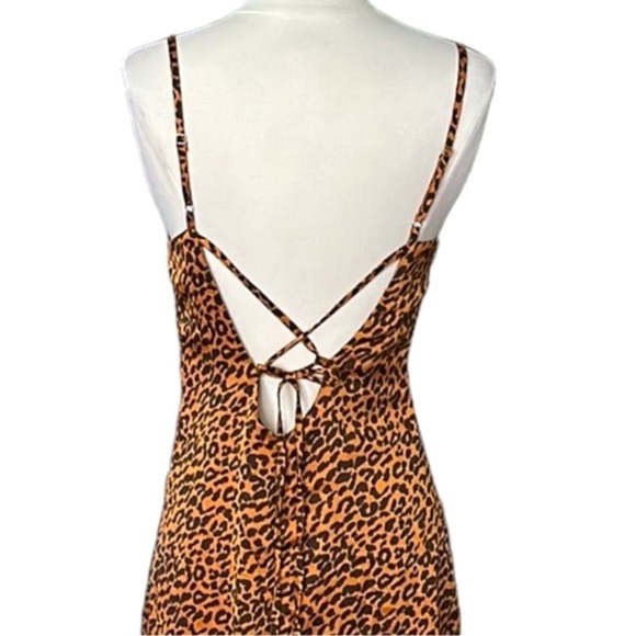 HYPED UNICORN Leopard Print MIDI Slip Dress Low Back Mob Wife Animal Print, S - Picture 4 of 15